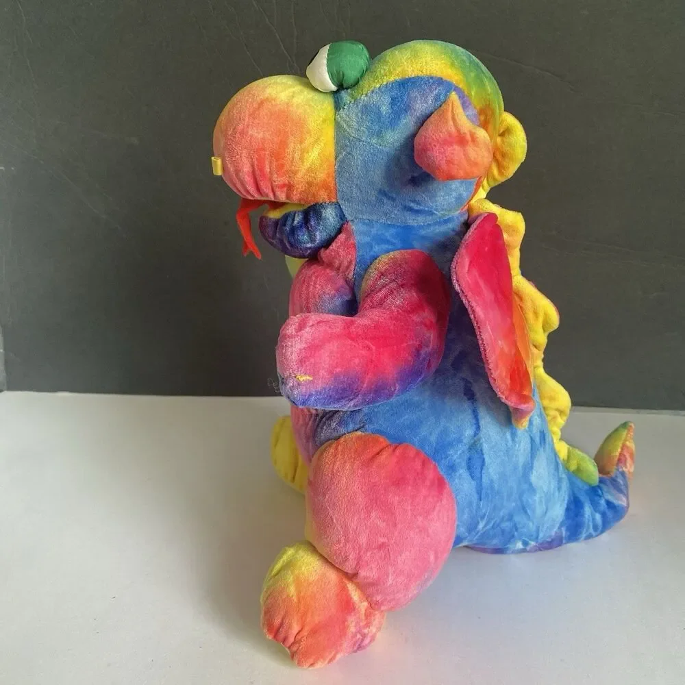 Vtg CHOSUN Plush Tie Dye Dragon w/ Squeaker Squeeze Roar Video